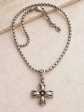 Premier Designs Deborah Cross Pendant Necklace Silver Tone Ornate Scrollwork